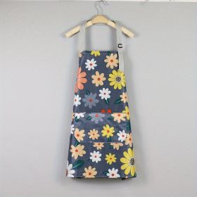 1pc Oil-proof And Waterproof Apron; Floral Pattern Kitchen Cooking Apron With Pocket (Color: Coffee)